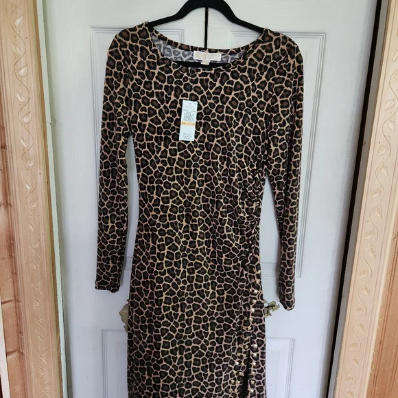 Michael Kors Leopard Print Long Sleeve Dress - Picture 3 of 10